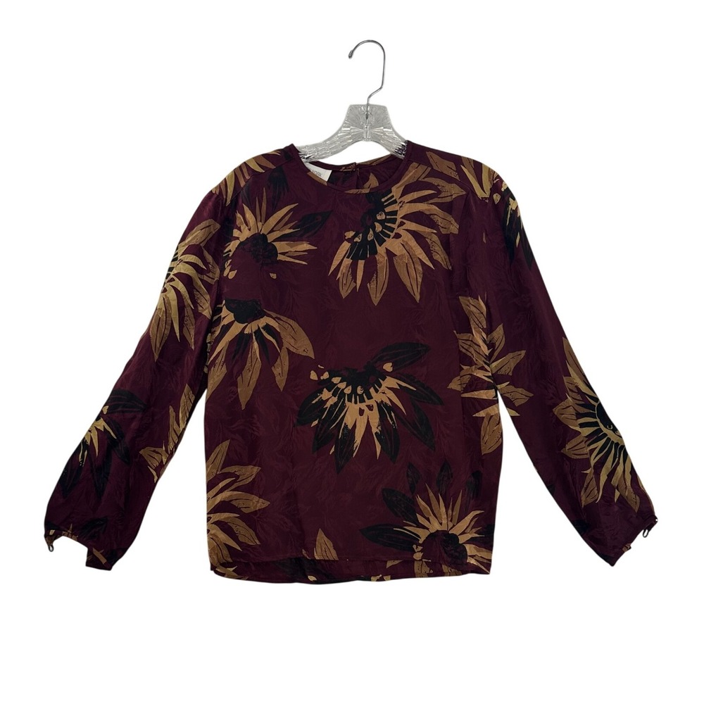 Jones New York Floral Silk Blouse Top Size 4 Long Sleeve Button Up